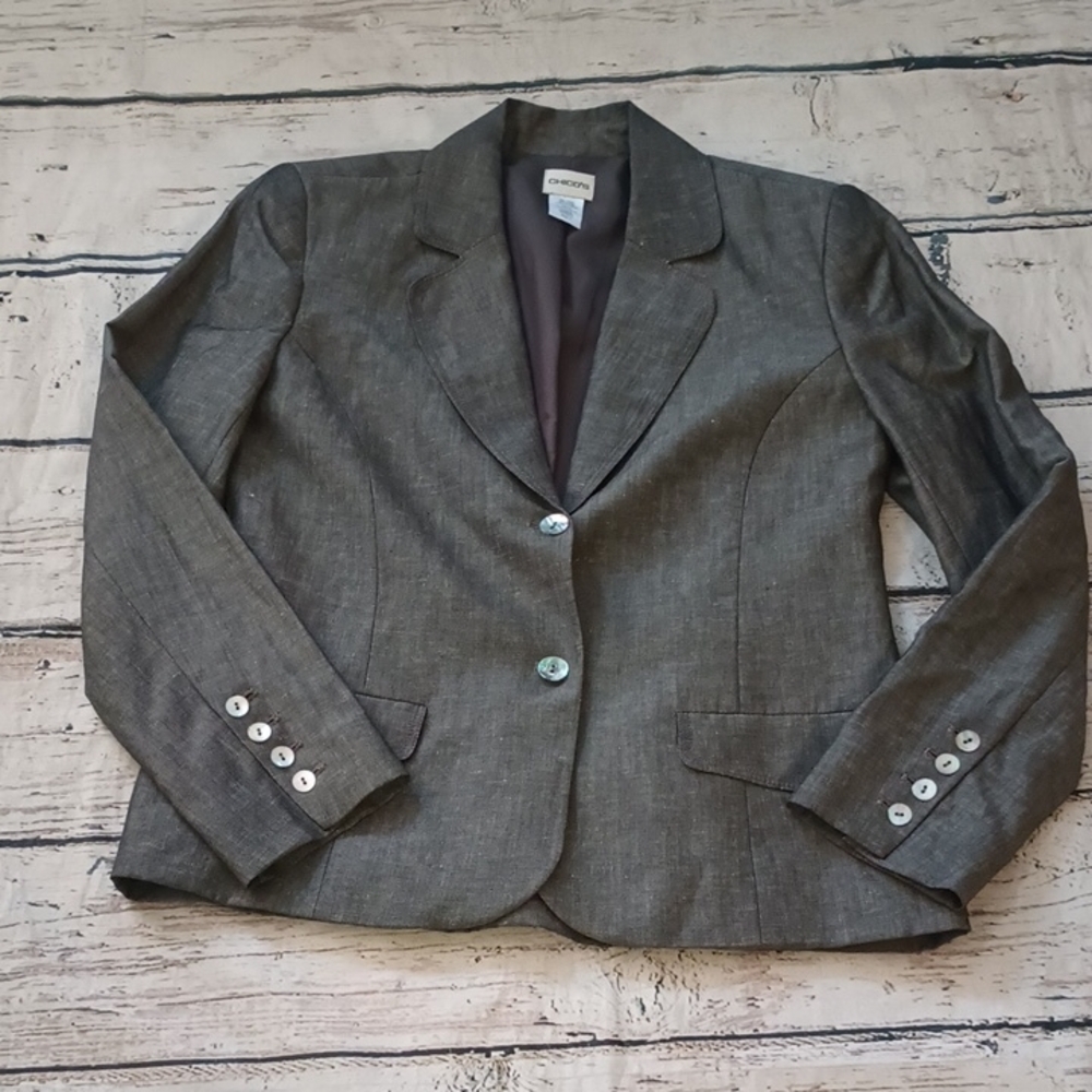 Chico's Gray Linen Blend Blazer 1 S